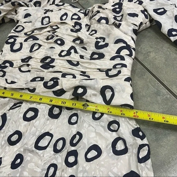 Rare Vintage 80's Flora Kung Dress Designer Silk Sz 12 Ruches Waist Pokadot Boho - Picture 9 of 10